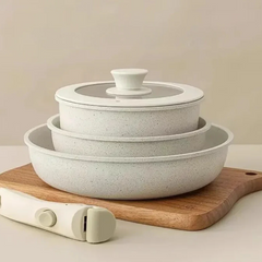 17-delars Non-stick Grytset & Stekpanneset med Avtagbart Handtag Keramisk Beläggning för Induktion & Ugn