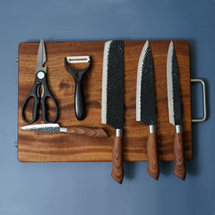 Knivset i rostfritt stål – 6 delar professionellt köksknivar set med trähandtag & non-stick beläggning