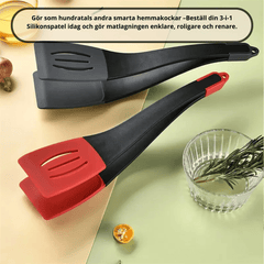 3‑i‑1 Köksredskap – Värmetålig Silikonspatel, Serveringstång för Matlagning och Grill