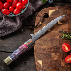 5-delars Damaskus Köksknivsats – Professionella Handgjorda Kockknivar i Rostfritt Stål med Stabilt Trähandtag