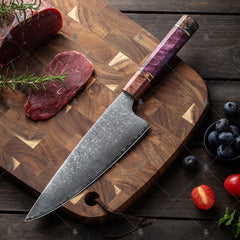 5-delars Damaskus Köksknivsats – Professionella Handgjorda Kockknivar i Rostfritt Stål med Stabilt Trähandtag