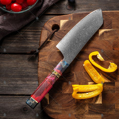 5-delars Damaskus Köksknivsats – Professionella Handgjorda Kockknivar i Rostfritt Stål med Stabilt Trähandtag