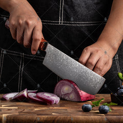 5-delars Damaskus Köksknivsats – Professionella Handgjorda Kockknivar i Rostfritt Stål med Stabilt Trähandtag