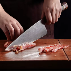 5-delars Damaskus Köksknivsats – Professionella Handgjorda Kockknivar i Rostfritt Stål med Stabilt Trähandtag