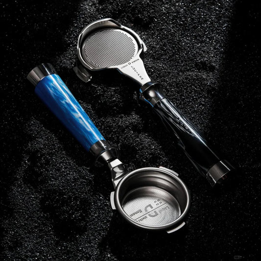 58mm Bottenlöst Portafilter i Rostfritt Stål med Trä- eller Akrylhandtag – Professionellt Espressohandtag för Kaffemaskin