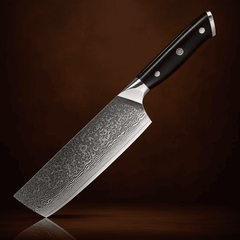 7-tums Kockkniv i Damaskusstål VG10 – Professionell Handgjord Kökskniv med Svart Trähandtag & Presentask