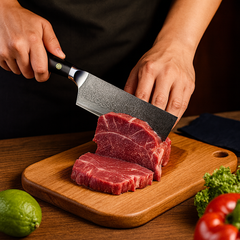 7-tums Kockkniv i Damaskusstål VG10 – Professionell Handgjord Kökskniv med Svart Trähandtag & Presentask