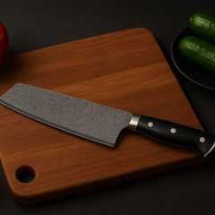 7-tums Kockkniv i Damaskusstål VG10 – Professionell Handgjord Kökskniv med Svart Trähandtag & Presentask