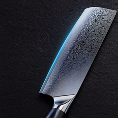 7-tums Kockkniv i Damaskusstål VG10 – Professionell Handgjord Kökskniv med Svart Trähandtag & Presentask