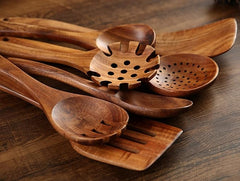 Trä köksredskap set i hållbart akaciaträ – miljövänligt & stilrent för matlagning