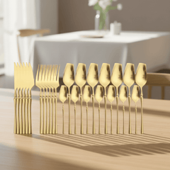Bestickset i guld/silver – 4/24 delar i rostfritt stål – Lyxig design – Perfekt som present – Kniv, gaffel, sked & tesked