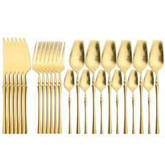 Bestickset i guld/silver – 4/24 delar i rostfritt stål – Lyxig design – Perfekt som present – Kniv, gaffel, sked & tesked