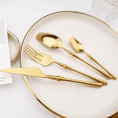 Bestickset i guld/silver – 4/24 delar i rostfritt stål – Lyxig design – Perfekt som present – Kniv, gaffel, sked & tesked