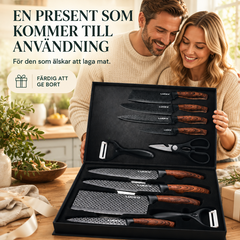 Professionellt Knivset med Kockkniv, Japanska Köksknivar & Kökssax – Rostfritt Stål med Ergonomiskt Trähandtag (6 Delar)