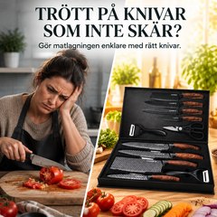 Professionellt Knivset med Kockkniv, Japanska Köksknivar & Kökssax – Rostfritt Stål med Ergonomiskt Trähandtag (6 Delar)