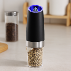 Elektrisk Salt- och Pepparkvarn i Set – Automatisk, Justerbar, Med LED-ljus & Ställ