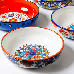 Färgglada Handmålade Keramikskålar – Set med Orientaliska Mönster för Servering