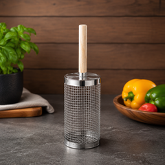 Roterande Grillkorg i 304 Rostfritt Stål – Grillkorg för Grönsaker, Potatis & Mindre Grillbitar
