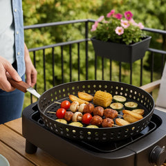 Grillpanna med Hål – Non-stick Stekpanna för Grill & BBQ – Hållbart Handtag – Ø30 cm