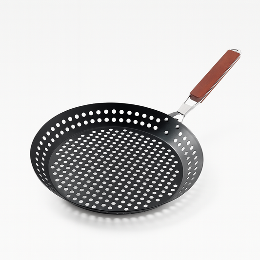 Grillpanna med Hål – Non-stick Stekpanna för Grill & BBQ – Hållbart Handtag – Ø30 cm