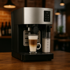 Helautomatisk Kaffemaskin med Mjölkskummare – 2 Filter, Latte & Espresso – Rostfritt Stål – 20 Bar