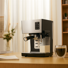 Helautomatisk Kaffemaskin med Mjölkskummare – 2 Filter, Latte & Espresso – Rostfritt Stål – 20 Bar