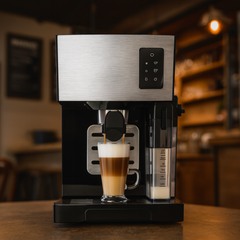 Helautomatisk Kaffemaskin med Mjölkskummare – 2 Filter, Latte & Espresso – Rostfritt Stål – 20 Bar