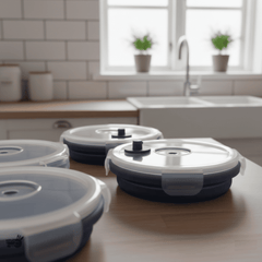 Hopfällbara matlådor i silikon – 4-pack med lufttäta lock, platsbesparande design