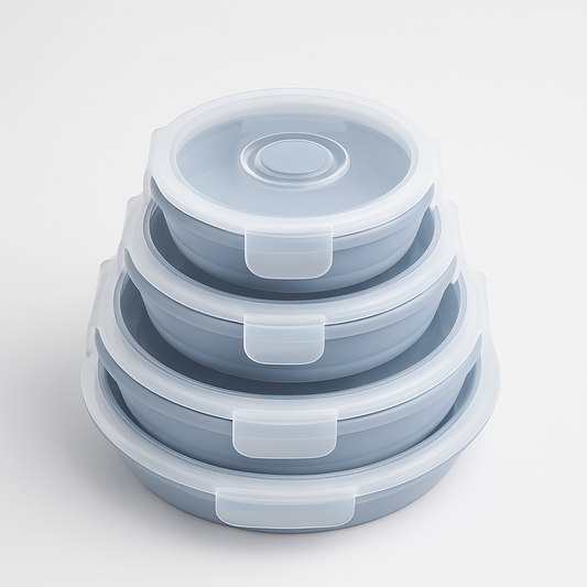 Hopfällbara matlådor i silikon – 4-pack med lufttäta lock, platsbesparande design