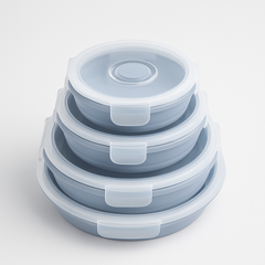 Hopfällbara matlådor i silikon – 4-pack med lufttäta lock, platsbesparande design