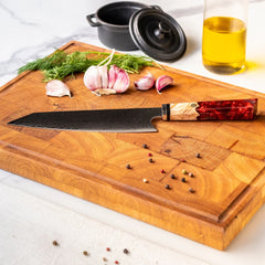 Japansk Kökskniv i Damaskusstål – Professionell Handgjord Kockkniv med Blått Handtag, 8 Tum