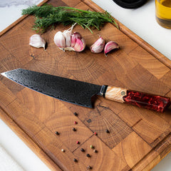 Japansk Kökskniv i Damaskusstål – Professionell Handgjord Kockkniv med Blått Handtag, 8 Tum