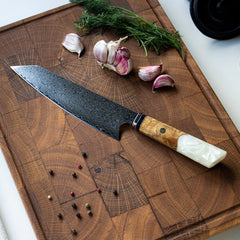 Japansk Kökskniv i Damaskusstål – Professionell Handgjord Kockkniv med Blått Handtag, 8 Tum