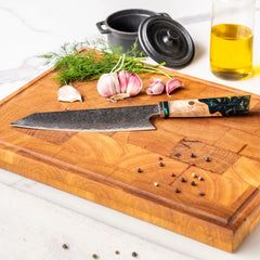 Japansk Kökskniv i Damaskusstål – Professionell Handgjord Kockkniv med Blått Handtag, 8 Tum