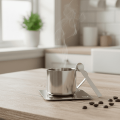 Kaffekopp i rostfritt stål med fat – Modern kaffemugg 170 ml