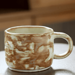 Kaffekopp med fat i keramik – Handgjord retro stengodskopp 270 ml