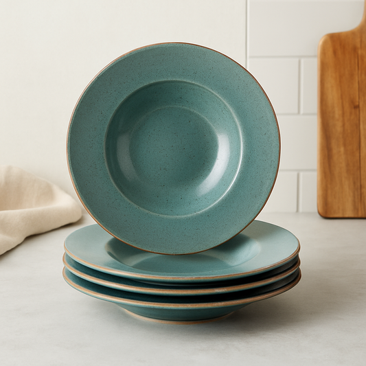 Keramisk pastatallrik – Djup tallrik 25 cm för pasta, sallad & middag – Vintage grön matt finish