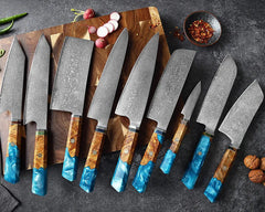 Knivset 9-delar i Rostfritt Damaskusstål – Professionella Köksknivar med Ergonomiskt Handtag för Hem & Restaurang