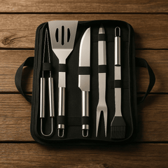 Lyxigt Grillverktygsset i Aluminiumväska – 5 delar i rostfritt stål, Perfekt Present