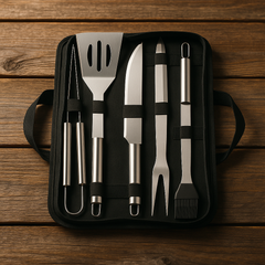 Lyxigt Grillverktygsset i Aluminiumväska – 5 delar i rostfritt stål, Perfekt Present