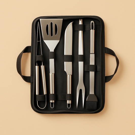 Lyxigt Grillverktygsset i Aluminiumväska – 5 delar i rostfritt stål, Perfekt Present