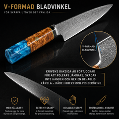 Professionellt Knivset i Rostfritt Stål med Damaskusmönster – 4 eller 9 Köksknivar med Ergonomiskt Handtag