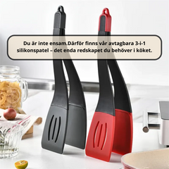 3‑i‑1 Köksredskap – Värmetålig Silikonspatel, Serveringstång för Matlagning och Grill