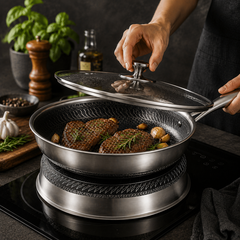 Rostfri Stekpanna & Gryta Med Lock – Honeycomb Non-Stick Kastrull För Induktion & Alla Spisar