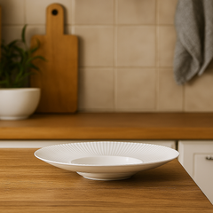 Stor djup tallrik i porslin 30 cm – Nordisk stil – Vit slät design – Sopptallrik / Pastatallrik / Servering
