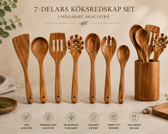 Trä Köksredskap Set i Akaciaträ – 7 Delar för Non-Stick Pannor & Matlagning