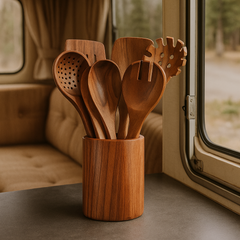 Trä köksredskap set i hållbart akaciaträ – miljövänligt & stilrent för matlagning
