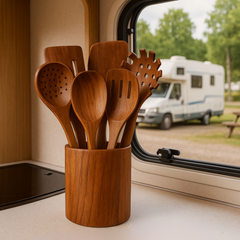 Trä köksredskap set i hållbart akaciaträ – miljövänligt & stilrent för matlagning