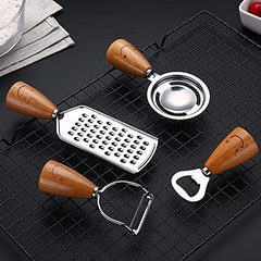 12-delars Köksredskapset i Rostfritt Stål med Trähandtag – Smarta Kökstillbehör för Matlagning och Servering