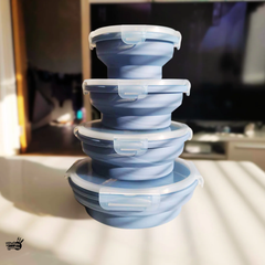 Hopfällbara matlådor i silikon – 4-pack med lufttäta lock, platsbesparande design